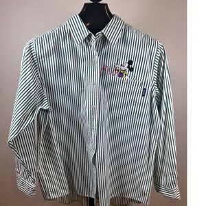 Mickey Unlimited Jerry Leigh Men's Large Green White Striped Button Down Shirt